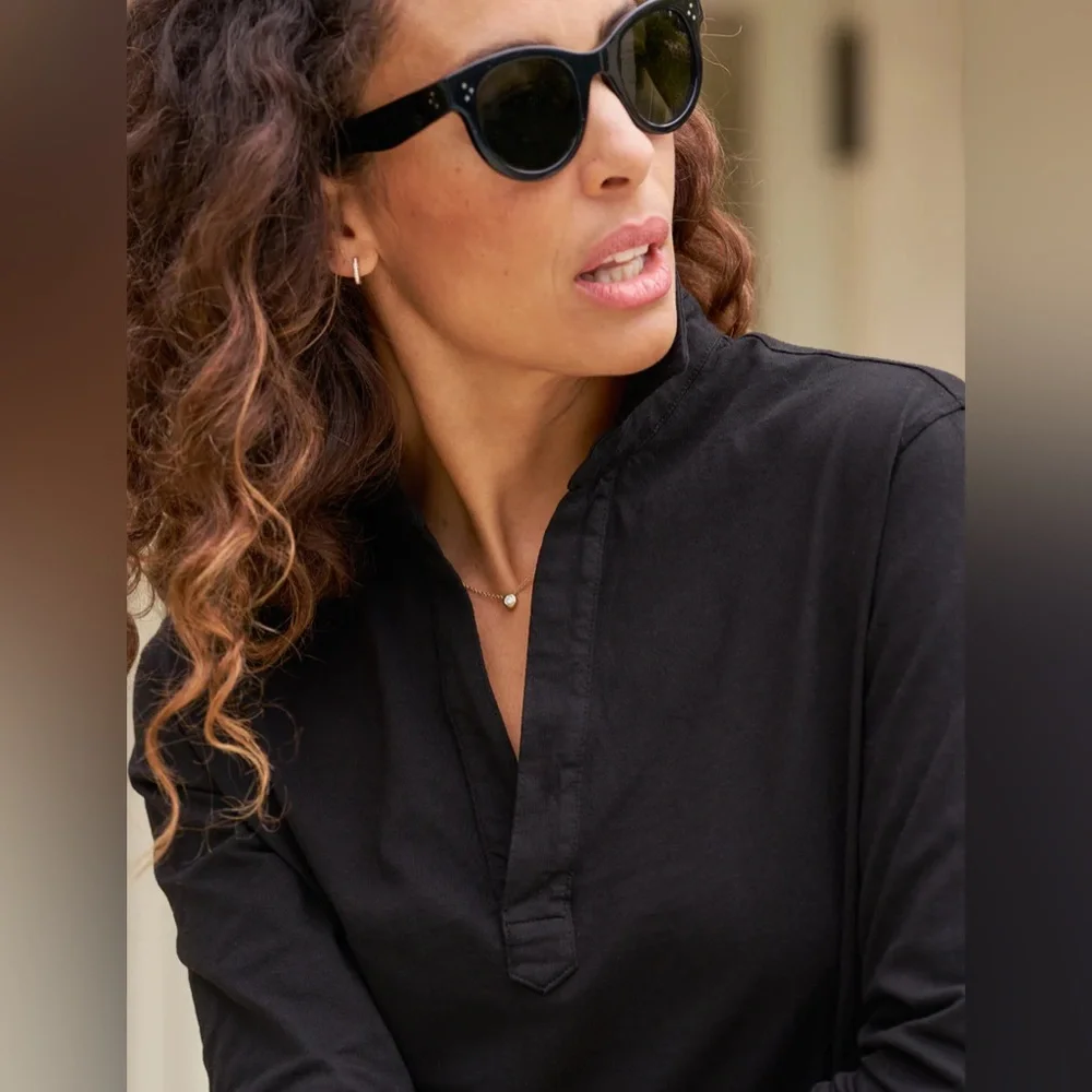 Frank & Eileen Nicole Long Sleeve Henley Dress Heritage Jersey Black Small S - Picture 3 of 14